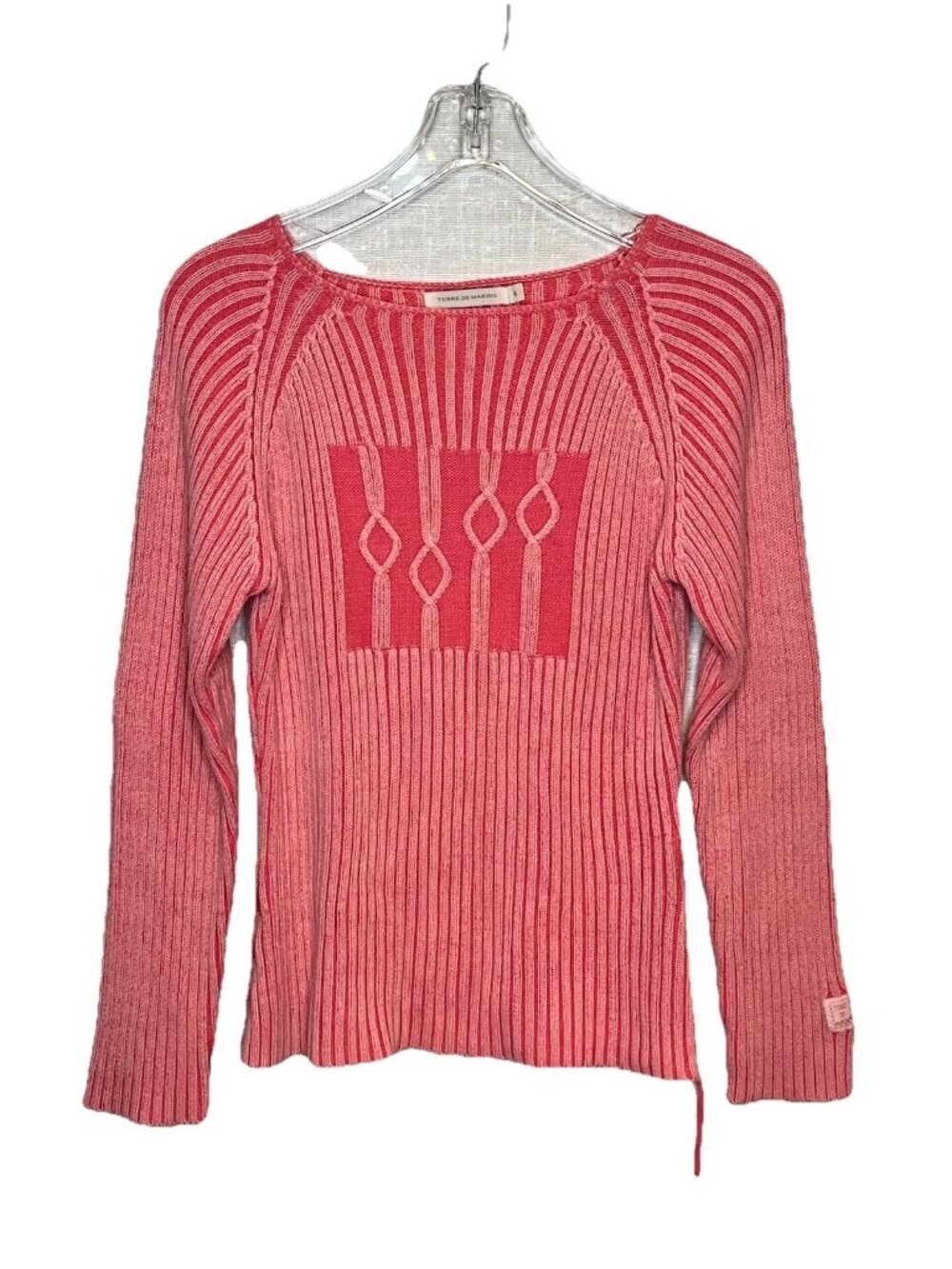 Terre de Marins Ribbed Knit Sweater Sz 4 Medium Pink Longsleeve Coastal French